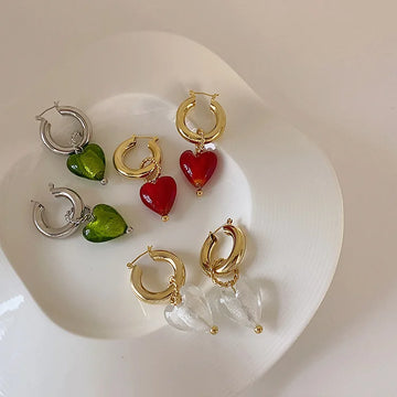DAIIIBABYYY  -  Geometric Transparent Glass Heart Pendant Earrings For Women Vintage Drop Earrings Party Jewelry Accessories